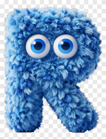 Fuzzy Blue Letter R Character PNG