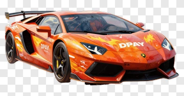 Orange Sports Car With Flame Design PNG