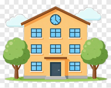 Cartoon School Building With Trees PNG