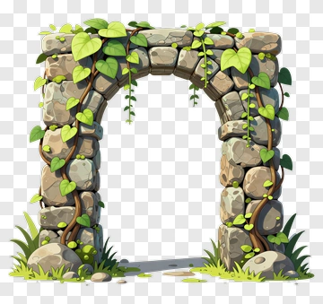 Cartoon Stone Archway Covered In Vines PNG