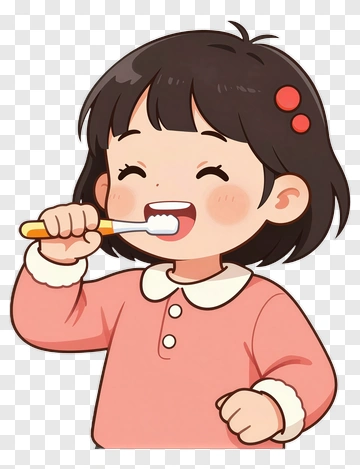 Happy Girl Brushing Her Teeth PNG