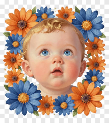 Baby Surrounded By Colorful Flowers PNG