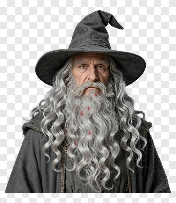 Wizard With Long Gray Hair And Hat PNG