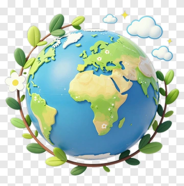 Colorful Earth Globe Surrounded By Leaves PNG