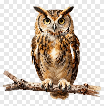 Realistic Owl Perched On A Branch PNG