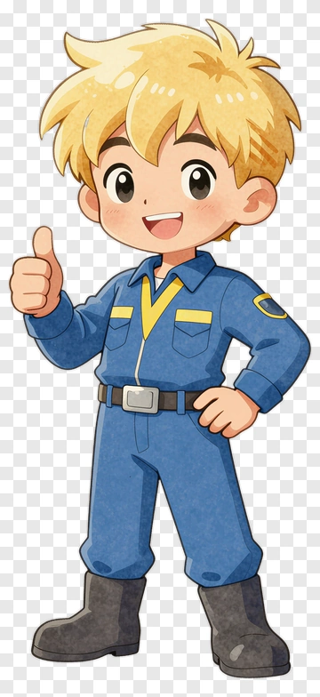 Happy Cartoon Boy In Blue Uniform Giving A Thumbs Up PNG