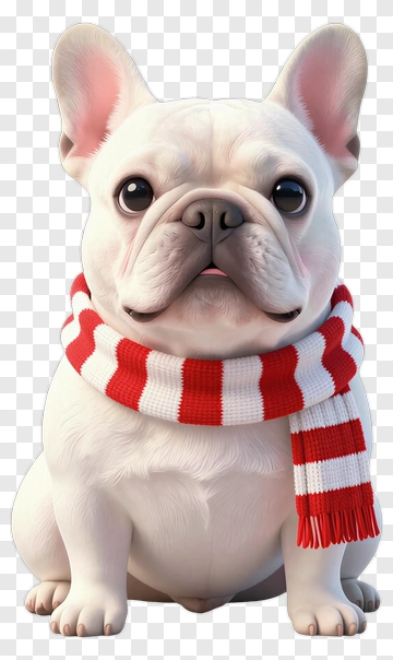 Cartoon French Bulldog Wearing A Red And White Scarf PNG