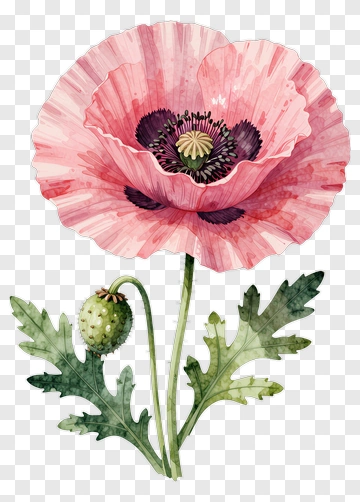 Watercolor Pink Poppy Flower PNG