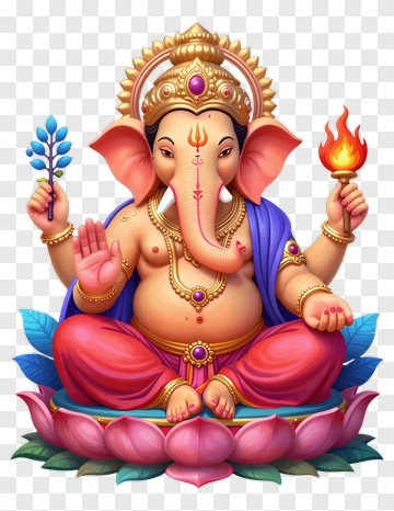 Colorful Ganesha Sitting On A Lotus Flower PNG