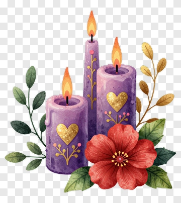 Purple Candles With Floral Arrangement PNG