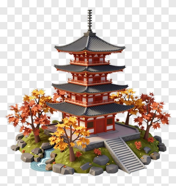 Japanese Pagoda Surrounded By Autumn Trees PNG