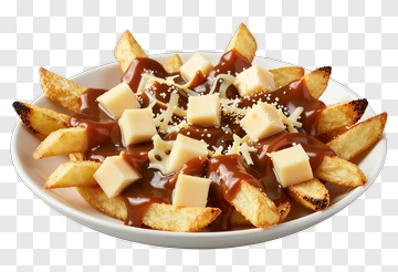 Plate Of Poutine With Cheese Curds And Gravy PNG