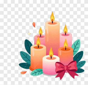 Colorful Candles With Leaves And A Bow PNG