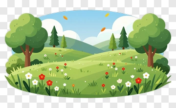 Colorful Landscape With Trees And Flowers PNG