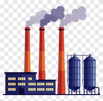 Industrial Factory With Smoke Stacks PNG