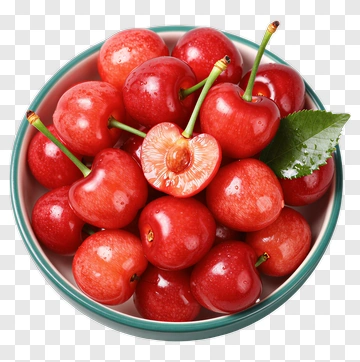 Fresh Red Cherries In A Bowl PNG