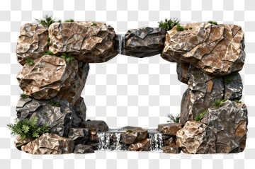 Rock Archway With Waterfall And Greenery PNG