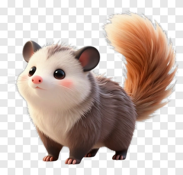 Cute Cartoon Opossum With Fluffy Tail PNG