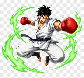 Martial Artist In Action With Green Energy Effects PNG