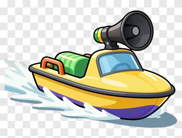Cartoon Speedboat With A Loudspeaker PNG