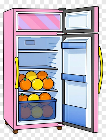 Cartoon Refrigerator Filled With Oranges PNG