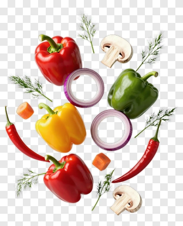 Colorful Bell Peppers And Vegetables Arrangement PNG