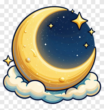 Cartoon Moon With Stars And Clouds PNG
