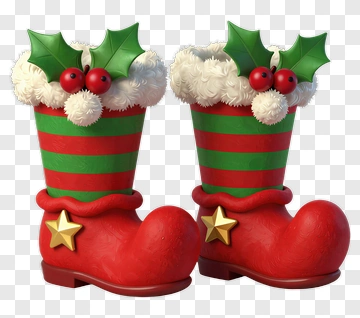 Christmas Boots With Holly And Red Stripes PNG