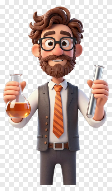 Cartoon Scientist Holding Laboratory Equipment PNG
