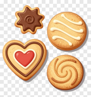 Assorted Cookies With Heart And Swirl Designs PNG