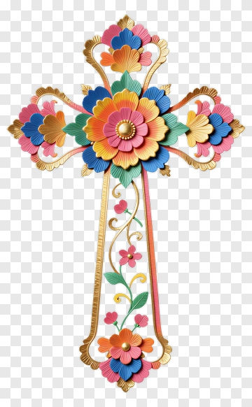 Colorful Floral Cross PNG