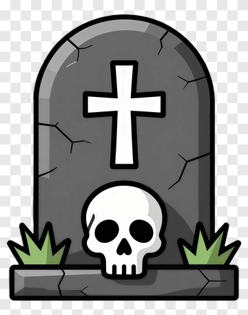 Cartoon Tombstone With Skull And Grass PNG