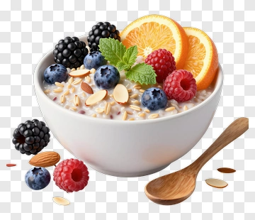 Bowl Of Oatmeal With Berries And Orange Slices PNG