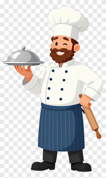 Cartoon Chef Holding A Silver Cloche PNG