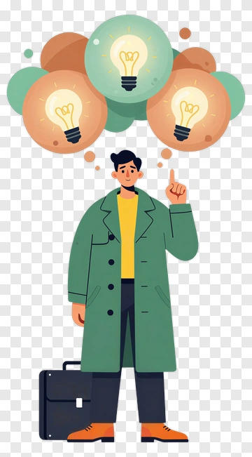 Businessman With Light Bulbs Representing Ideas PNG