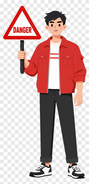 Cartoon Character Holding A Danger Sign PNG