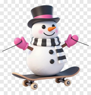 Cartoon Snowman Skateboarding PNG