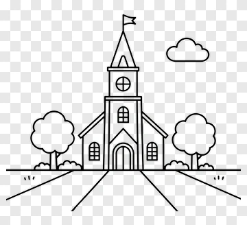 Line Art Church With Trees And Cloud PNG