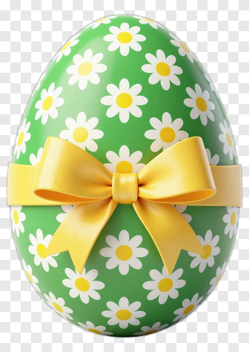 Easter Egg With Yellow Bow And Daisy Pattern PNG
