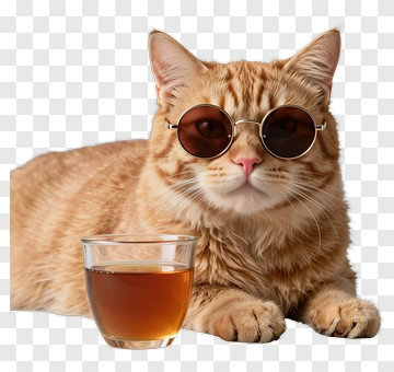 Cool Cat With Sunglasses And A Glass Of Tea PNG