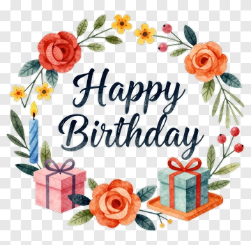 Happy Birthday Floral Wreath PNG
