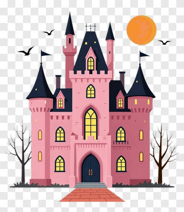 Pink Castle With Trees And Sun PNG
