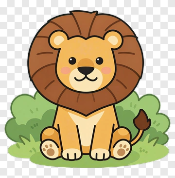 Cartoon Lion Sitting In Grass PNG