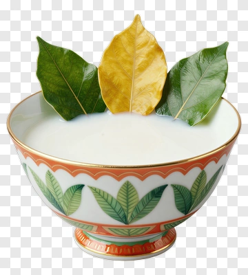 Decorative Bowl With Green And Yellow Leaves PNG