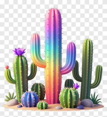 Colorful Cactus Arrangement PNG