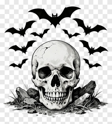 Skull Surrounded By Bats PNG