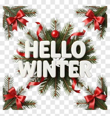 Hello Winter Greeting With Pine And Bows PNG