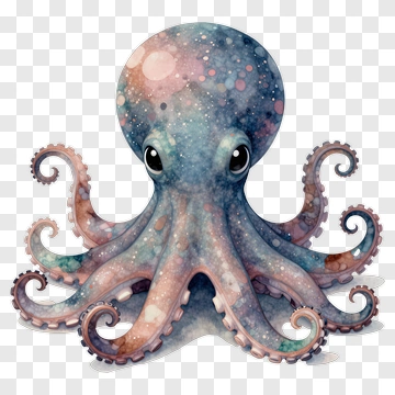 Watercolor Octopus With A Colorful Appearance PNG