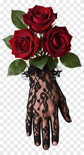 Lace Gloved Hand Holding Red Roses PNG