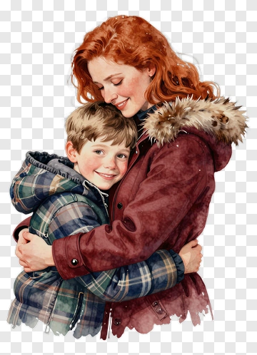 Happy Mother Embracing Her Son PNG